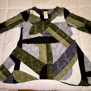 Alfani Green Black Graphic 3/4 Sleeve Blouse